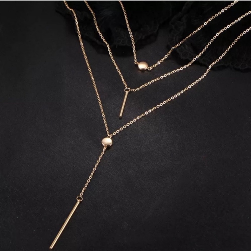 Gold Triple Tier Dangle Necklace - Picture 4 of 6